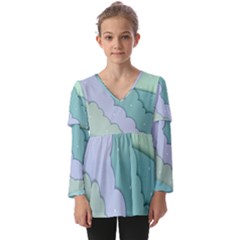 Winter Snow Mountains Nature Kids  V Neck Casual Top by Pakjumat