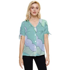 Winter Snow Mountains Nature Bow Sleeve Button Up Top by Pakjumat