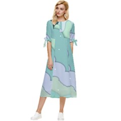 Winter Snow Mountains Nature Bow Sleeve Chiffon Midi Dress by Pakjumat