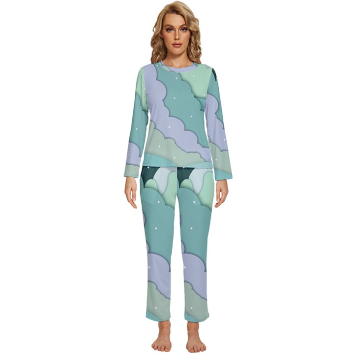 Winter Snow Mountains Nature Womens  Long Sleeve Lightweight Pajamas Set