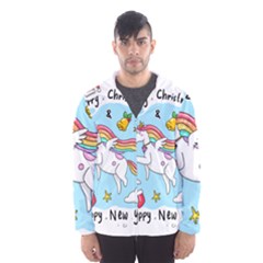 Merry Christmas Xmas Doodle Sketch Cartoon Unicorn Men s Hooded Windbreaker by Pakjumat