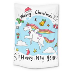 Merry Christmas Xmas Doodle Sketch Cartoon Unicorn Large Tapestry by Pakjumat