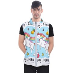 Merry Christmas Xmas Doodle Sketch Cartoon Unicorn Men s Puffer Vest by Pakjumat