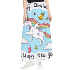 Merry Christmas Xmas Doodle Sketch Cartoon Unicorn Maxi Chiffon Skirt