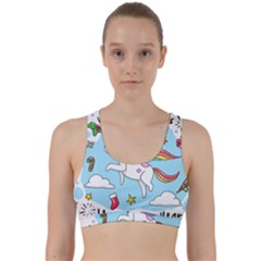 Merry Christmas Xmas Doodle Sketch Cartoon Unicorn Back Weave Sports Bra by Pakjumat