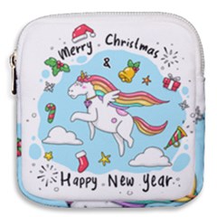 Merry Christmas Xmas Doodle Sketch Cartoon Unicorn Mini Square Pouch by Pakjumat