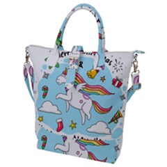 Merry Christmas Xmas Doodle Sketch Cartoon Unicorn Buckle Top Tote Bag by Pakjumat