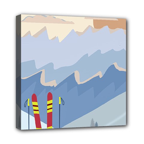 Winter Sports Ski Winter Snow Mini Canvas 8  X 8  (stretched) by Pakjumat