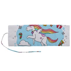 Merry Christmas Xmas Doodle Sketch Cartoon Unicorn Roll Up Canvas Pencil Holder (m) by Pakjumat