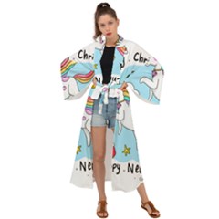 Merry Christmas Xmas Doodle Sketch Cartoon Unicorn Maxi Kimono by Pakjumat