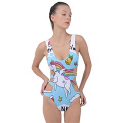 Merry Christmas Xmas Doodle Sketch Cartoon Unicorn Side Cut Out Swimsuit by Pakjumat