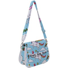 Merry Christmas Xmas Doodle Sketch Cartoon Unicorn Saddle Handbag by Pakjumat