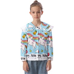 Merry Christmas Xmas Doodle Sketch Cartoon Unicorn Kids  Peter Pan Collar Blouse by Pakjumat