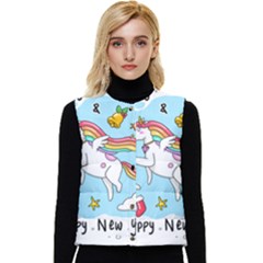 Merry Christmas Xmas Doodle Sketch Cartoon Unicorn Women s Button Up Puffer Vest by Pakjumat