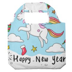 Merry Christmas Xmas Doodle Sketch Cartoon Unicorn Premium Foldable Grocery Recycle Bag by Pakjumat