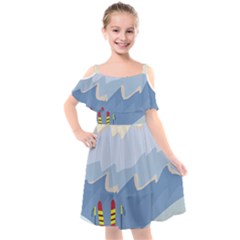 Winter Sports Ski Winter Snow Kids  Cut Out Shoulders Chiffon Dress by Pakjumat