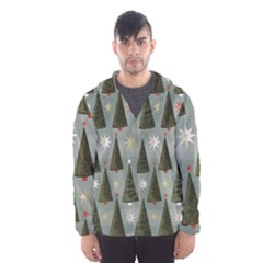 Christmas Trees Pattern Wallpaper Men s Hooded Windbreaker by Pakjumat