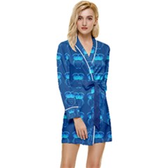 Bird Pattern Owl Drawing Long Sleeve Satin Robe by Pakjumat