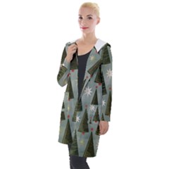 Christmas Trees Pattern Wallpaper Hooded Pocket Cardigan by Pakjumat