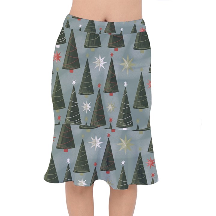 Christmas Trees Pattern Wallpaper Short Mermaid Skirt