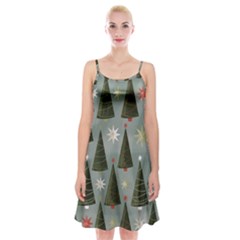 Christmas Trees Pattern Wallpaper Spaghetti Strap Velvet Dress by Pakjumat