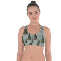 Christmas Trees Pattern Wallpaper Cross String Back Sports Bra by Pakjumat