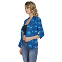 Bird Pattern Owl Drawing Women s 3/4 Sleeve Ruffle Edge Open Front Jacket View2