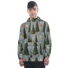 Christmas Trees Pattern Wallpaper Men s Front Pocket Pullover Windbreaker by Pakjumat