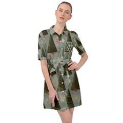 Christmas Trees Pattern Wallpaper Belted Shirt Dress by Pakjumat