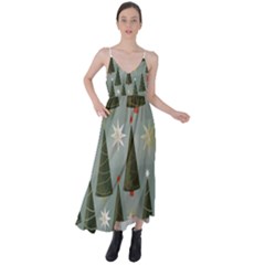 Christmas Trees Pattern Wallpaper Tie Back Maxi Dress by Pakjumat