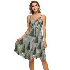 Christmas Trees Pattern Wallpaper Sleeveless Tie Front Chiffon Dress by Pakjumat