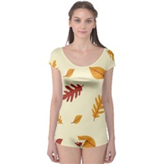 Leaves Autumn Fall Background Boyleg Leotard  by Pakjumat