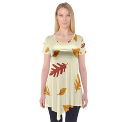 Leaves Autumn Fall Background Short Sleeve Tunic  by Pakjumat