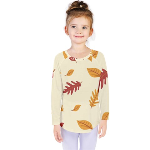 Leaves Autumn Fall Background Kids  Long Sleeve T-shirt by Pakjumat