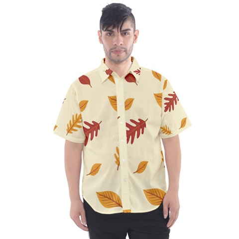 Leaves Autumn Fall Background Men s Short Sleeve Shirt by Pakjumat