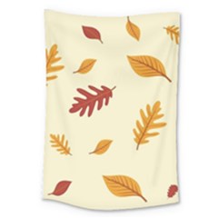 Leaves Autumn Fall Background Large Tapestry by Pakjumat