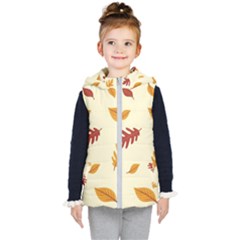 Leaves Autumn Fall Background Kids  Hooded Puffer Vest by Pakjumat