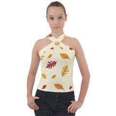 Leaves Autumn Fall Background Cross Neck Velour Top