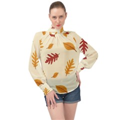 Leaves Autumn Fall Background High Neck Long Sleeve Chiffon Top by Pakjumat