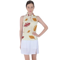 Leaves Autumn Fall Background Women s Sleeveless Polo T-shirt by Pakjumat