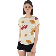 Leaves Autumn Fall Background Back Cut Out Sport T-shirt by Pakjumat