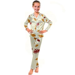 Leaves Autumn Fall Background Kids  Satin Long Sleeve Pajamas Set by Pakjumat