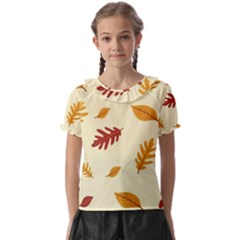 Leaves Autumn Fall Background Kids  Frill Chiffon Blouse by Pakjumat