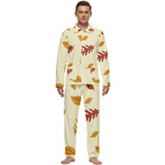 Leaves Autumn Fall Background Men s Long Sleeve Velvet Pocket Pajamas Set