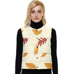 Leaves Autumn Fall Background Women s Button Up Puffer Vest by Pakjumat