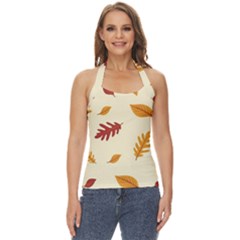 Leaves Autumn Fall Background Basic Halter Top by Pakjumat