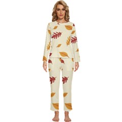 Leaves Autumn Fall Background Womens  Long Sleeve Lightweight Pajamas Set