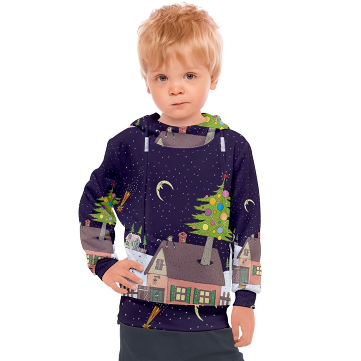 House Tree Man Moon Night Stars Kids  Hooded Pullover