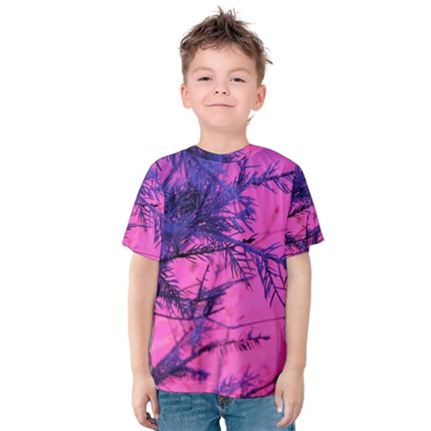 Fir Sunset Frost Snow Kids  Cotton T-shirt by Pakjumat