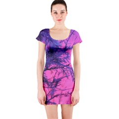 Fir Sunset Frost Snow Short Sleeve Bodycon Dress by Pakjumat